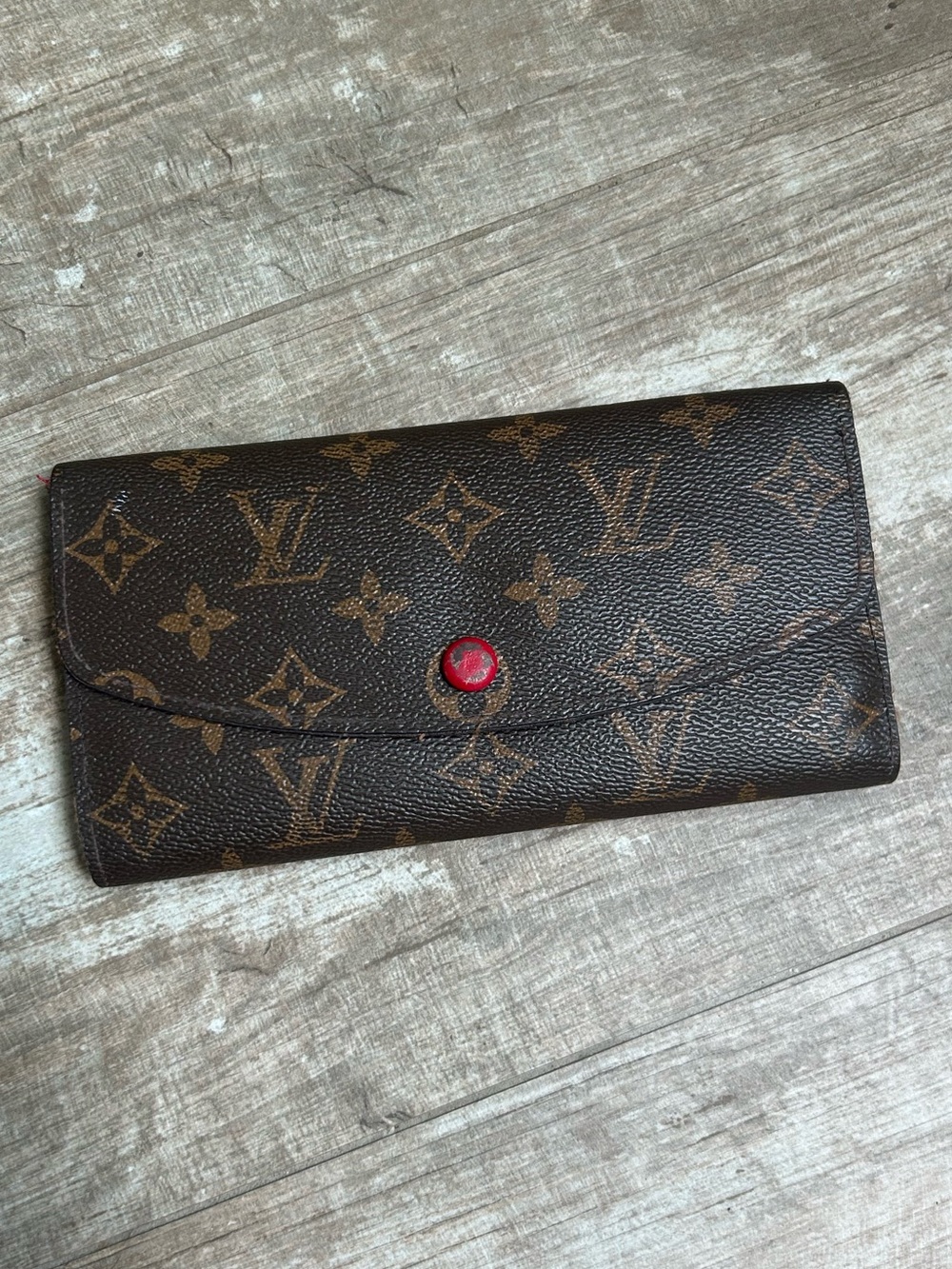 Louis Vuitton Monogram Long Wallet with Red Snap Button